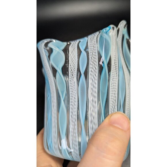 Murano Glass Handkerchief Vase Blue White Swirl Pattern Vintage - Picture 9 of 16